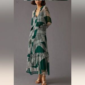 Anthropologie chiffon green dress